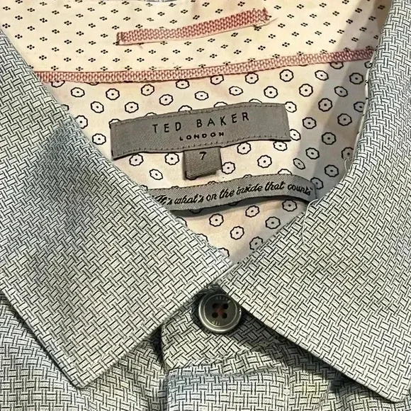 TED BAKER LONDON DRESS SHIRT Men’s Size 7 3XL Linen Blend Blue Button Down Print - Picture 3 of 8